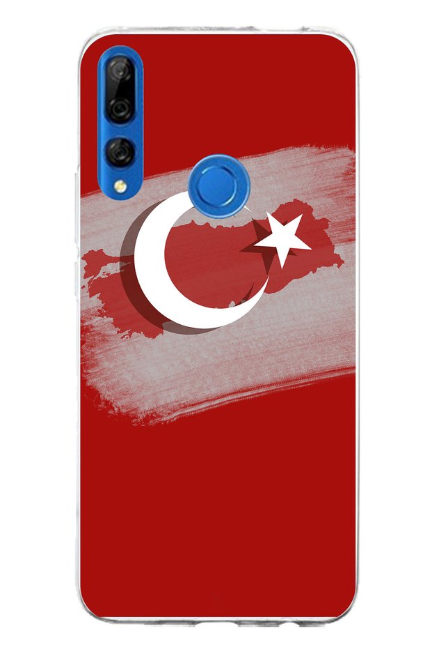 حافظة سيليكون متوافقة مع هاتف Huawei Y9 Prime (2019) مع خريطة تركيا وعلم تركيا مطبوع