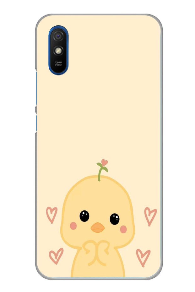 حافظة سيليكون مطبوع متوافقة مع هاتف Redmi 9A بنمط كتكوت لطيف وقلب