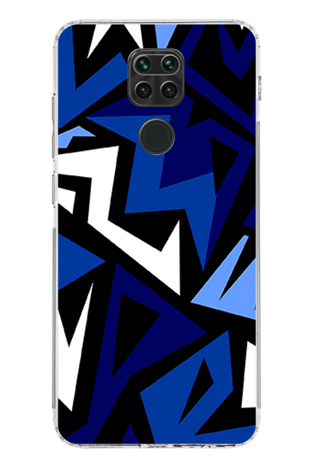 حافظة سيليكون متوافقة مع هاتف Redmi Note 9 ذات تصميم هندسي أزرق حديث مطبوع