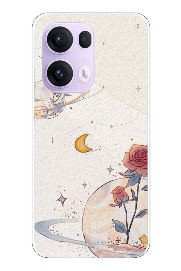 حافظة سيليكون متوافقة مع هاتف OPPO Reno 13 PRO، كوكب ونجمة ووردة مطبوع
