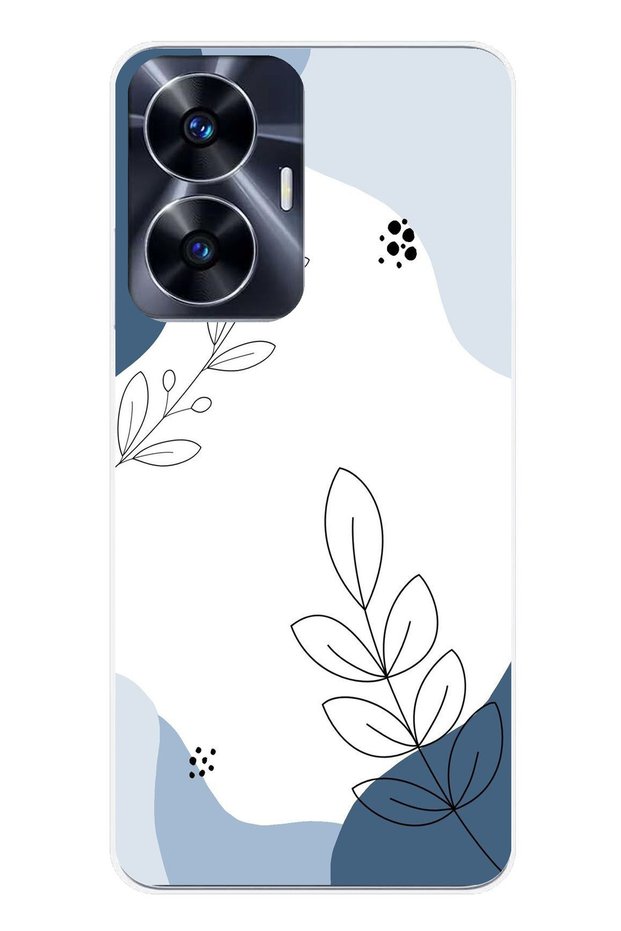 Realme C55 Compatible Blue Tranquility Shapes and Botanical Lines Printed Silicone Case