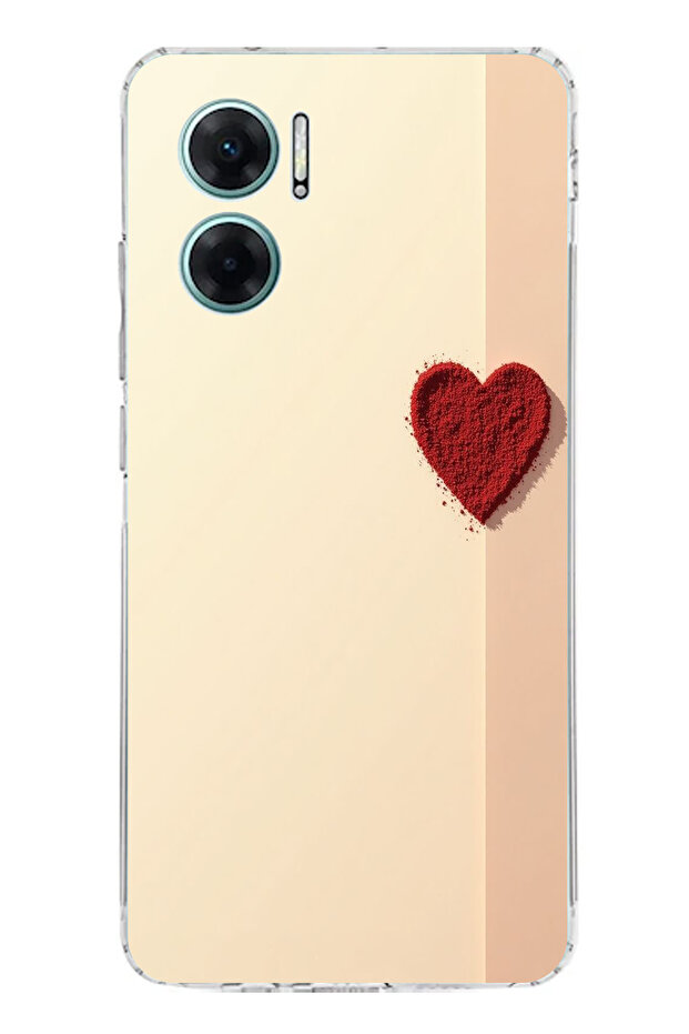 حافظة سيليكون متوافقة مع هاتف Redmi Note 11E ذات خلفية كريمية وقلب أحمر مطبوع - 1