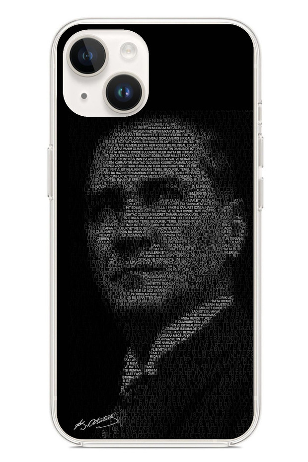 iPhone 13-14 Compatible Atatürk Silhouette Printed Silicone Case with the Inscription "Hitabe to the Youth"