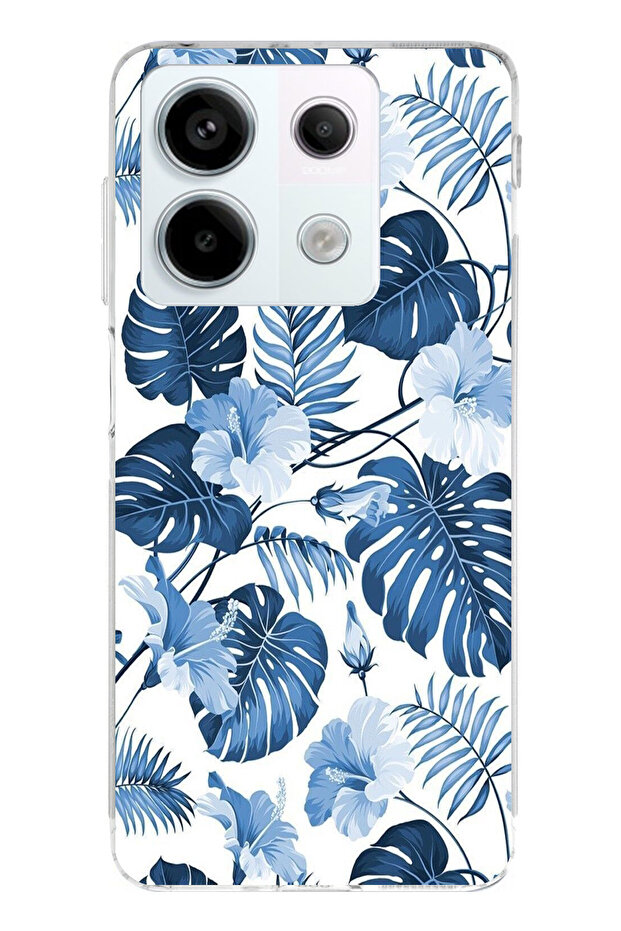حافظة سيليكون مطبوع متوافقة مع هاتف Redmi Note 13 PRO 5G بنمط أوراق الشجر الزرقاء والزهور - 1