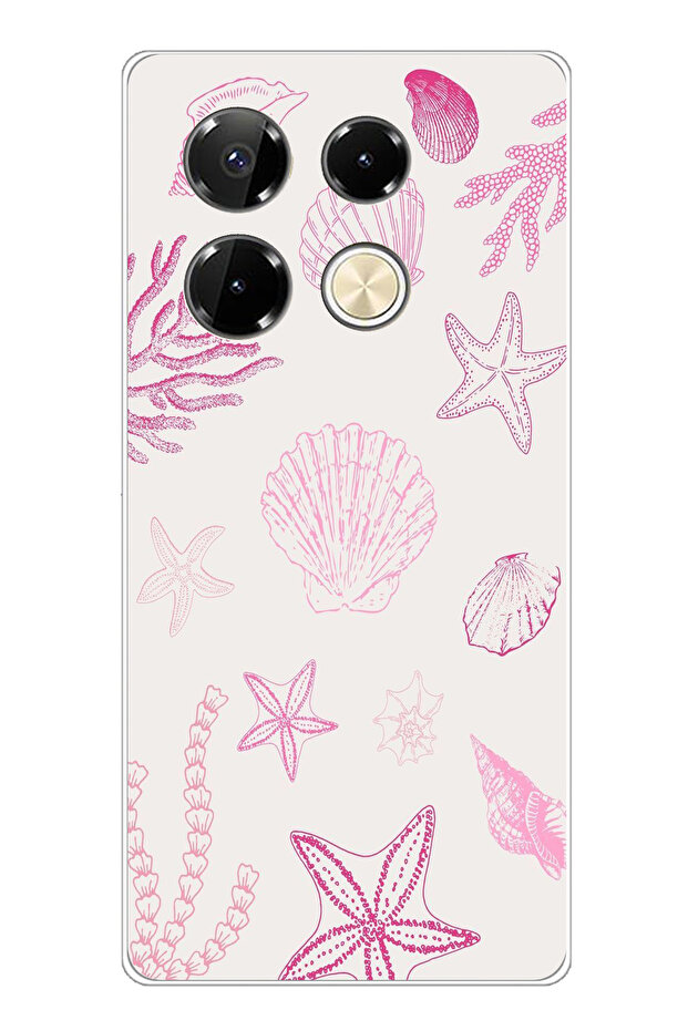 حافظة سيليكون متوافقة مع هاتف Infinix Note 40 PRO باللون الوردي وStarfish and Shell مطبوع - 1