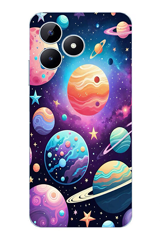 حافظة سيليكون مطبوع متوافقة مع هاتف Realme Note 50 بنمط الفضاء والكواكب والنجوم - 1