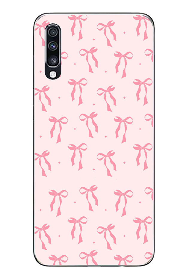 Samsung Galaxy A70 Compatible Soft Pink Bow Patterned Printed Silicone Case - 1