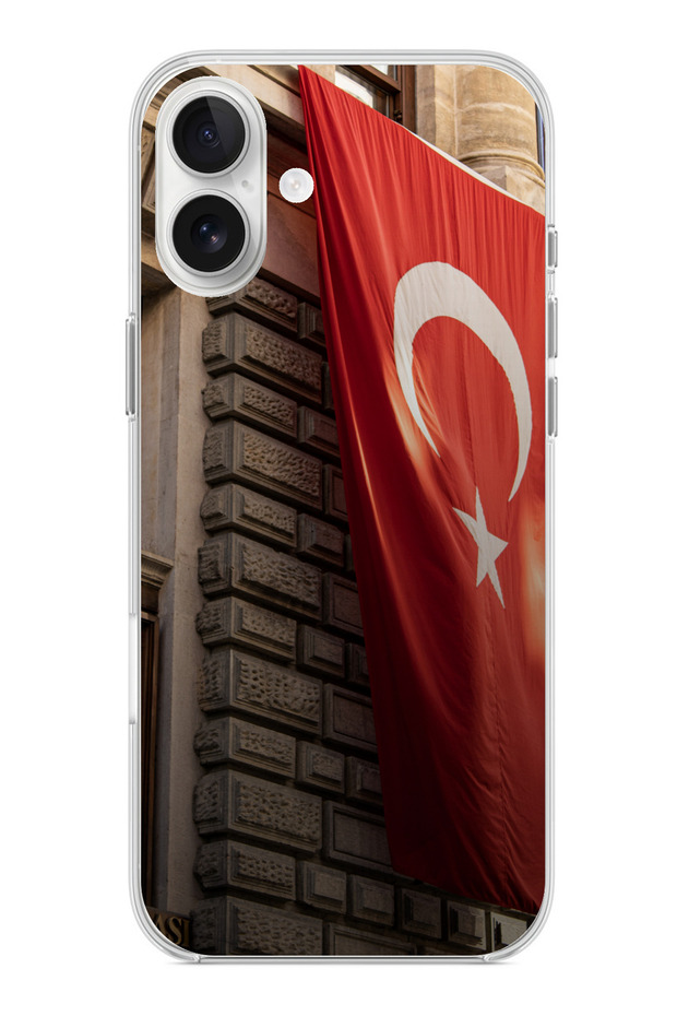 حافظة سيليكون متوافقة مع هاتف iPhone 16 PLUS على شكل العلم التركي مطبوع - 1