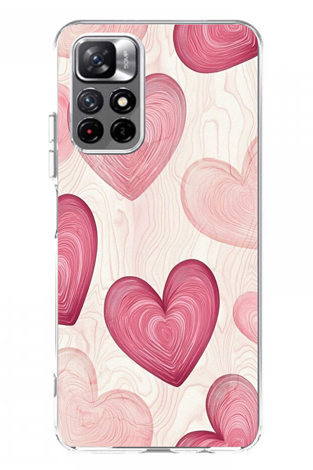 Redmi 10 Compatible Linear Pink Heart Printed Silicone Case - 1