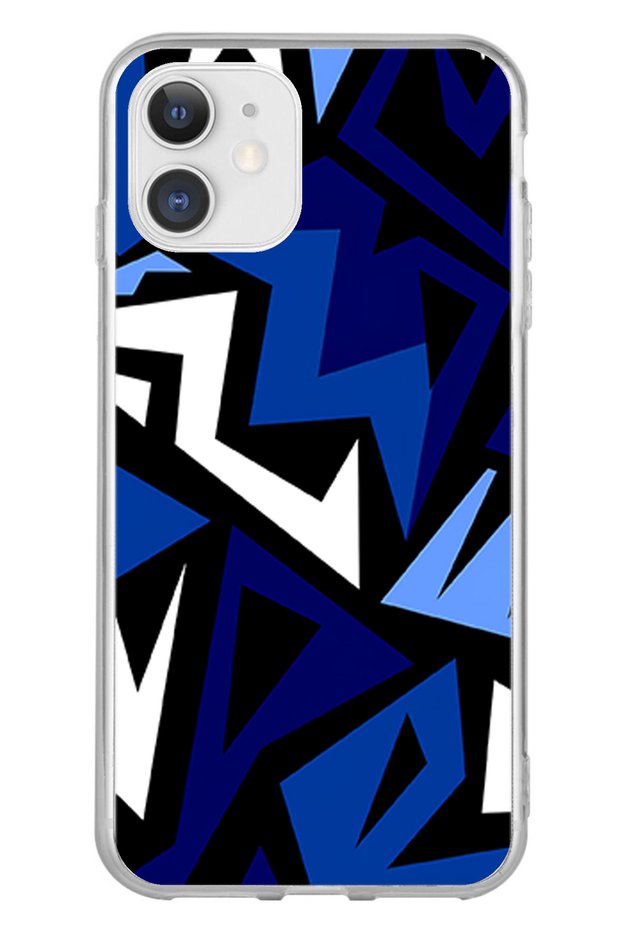 حافظة سيليكون حديثة متوافقة مع هاتف iPhone 11 ذات تصميم فسيفساء هندسي أزرق مطبوع