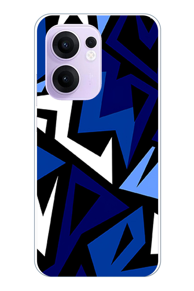 حافظة سيليكون متوافقة مع هاتف OPPO Reno 13F ذات تصميم هندسي أزرق حديث مطبوع