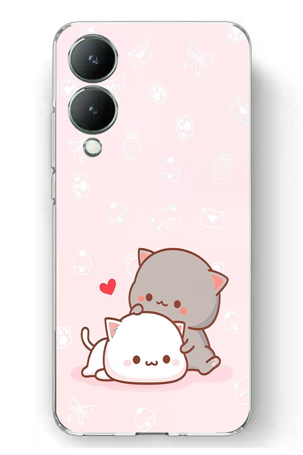 Vivo Y17S Compatible Cute and Remontic Cats Printed Silicone Case