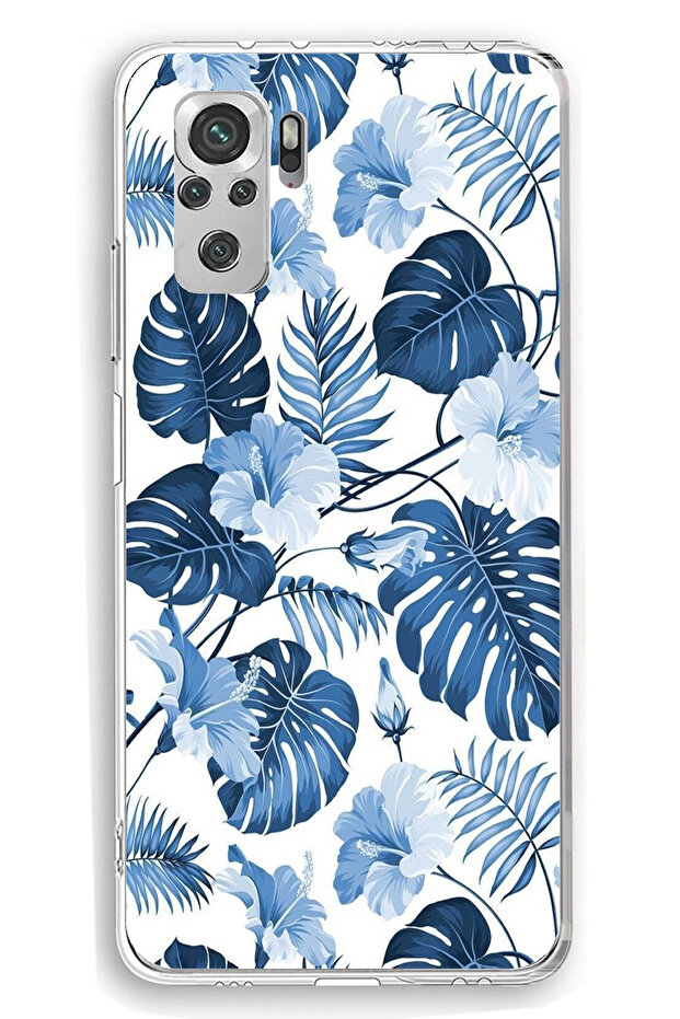 حافظة سيليكون مطبوع متوافقة مع هاتف Redmi Note 10 / 10S بنمط أوراق الشجر الزرقاء والزهور - 1