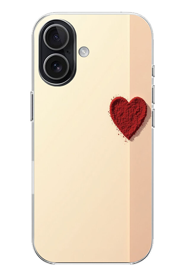 حافظة سيليكون متوافقة مع هاتف iPhone 17 ذات خلفية كريمية وقلب أحمر مطبوع - 1