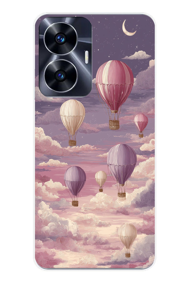 Realme C55 Compatible Purple Sky and Flying Balloon Printed Silicone Case