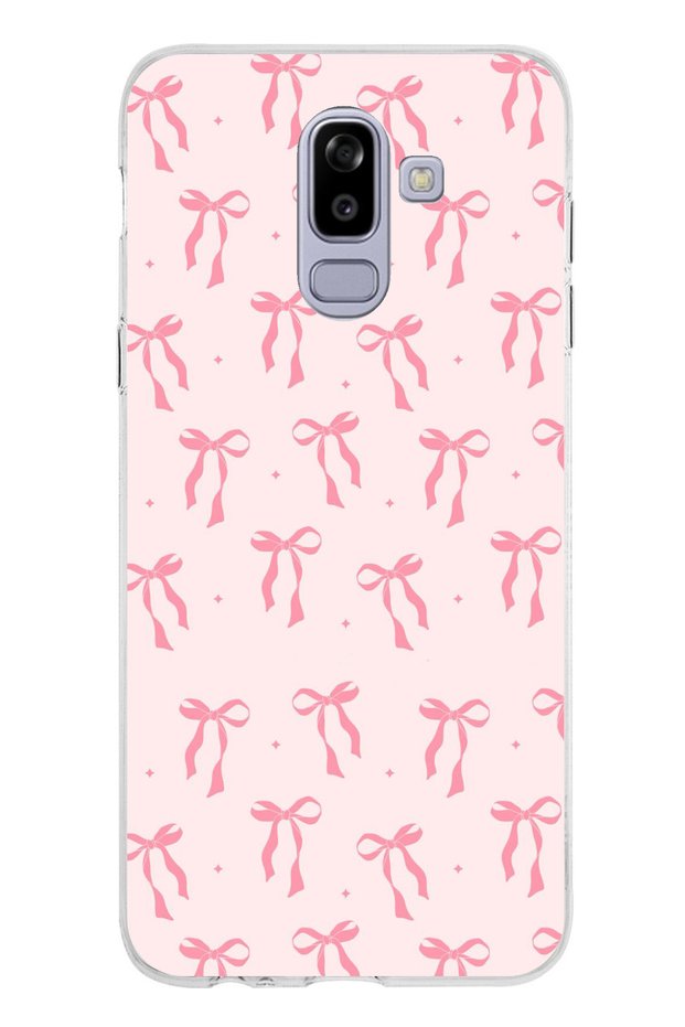 Samsung Galaxy J8-A6 Plus Compatible Soft Pink Bow Patterned Printed Silicone Case