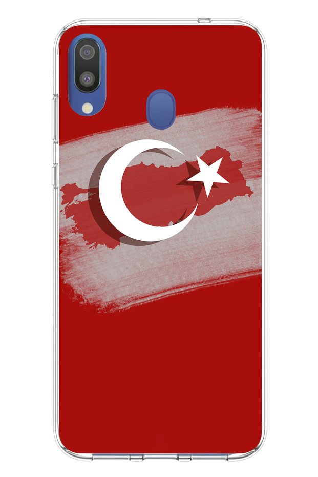 جراب سيليكون متوافق مع هاتف Samsung Galaxy M20 مع خريطة تركيا وعلم تركيا مطبوع