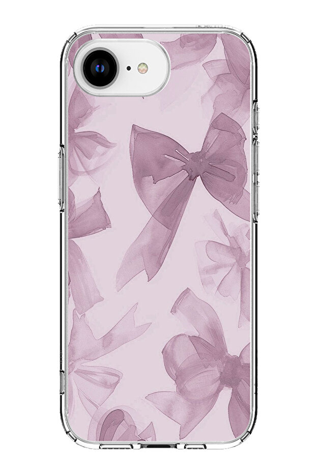 iPhone 16E Compatible Violet Tone Bow Printed Silicone Case - 1