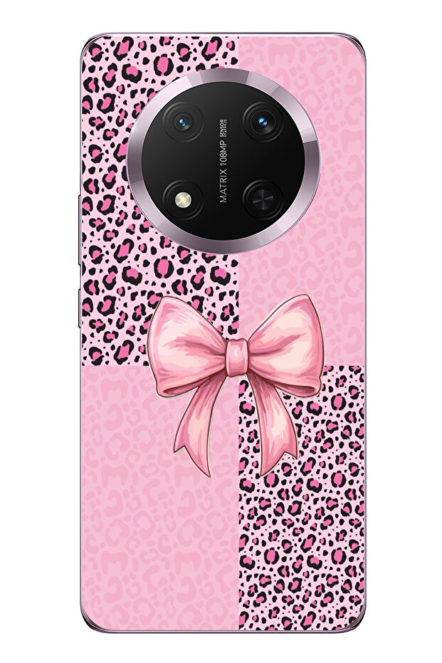 حافظة سيليكون متوافقة مع هاتف Honor Magic 7 Lite بنمط الفهد الوردي وشريط مطبوع - 1