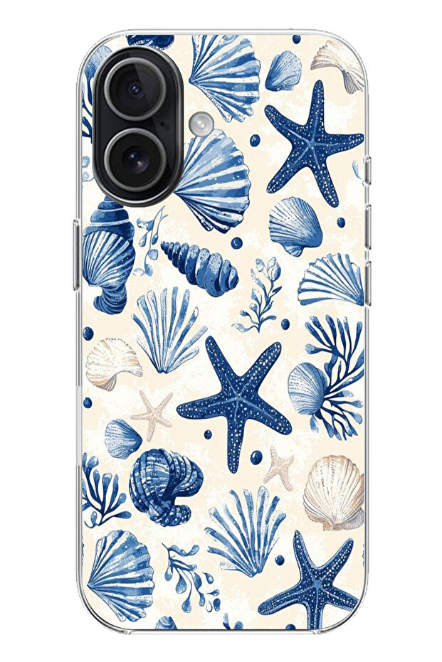 حافظة سيليكون مطبوع متوافقة مع هاتف iPhone 17 بنمط صدفة البحر الزرقاء والنجمة - 1