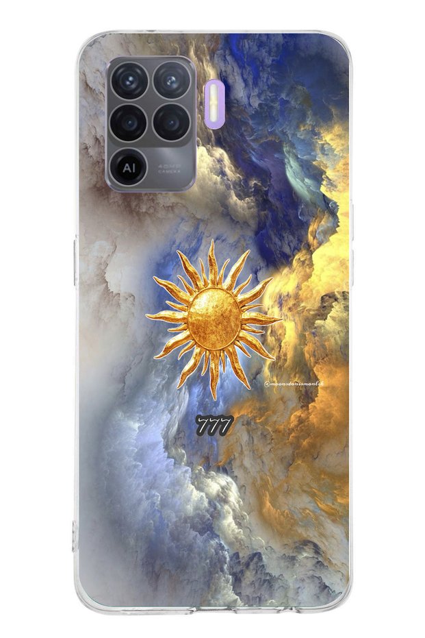 حافظة سيليكون متوافقة مع هاتف OPPO Reno 5 Lite 777 بتصميم الشمس والسحاب مطبوع
