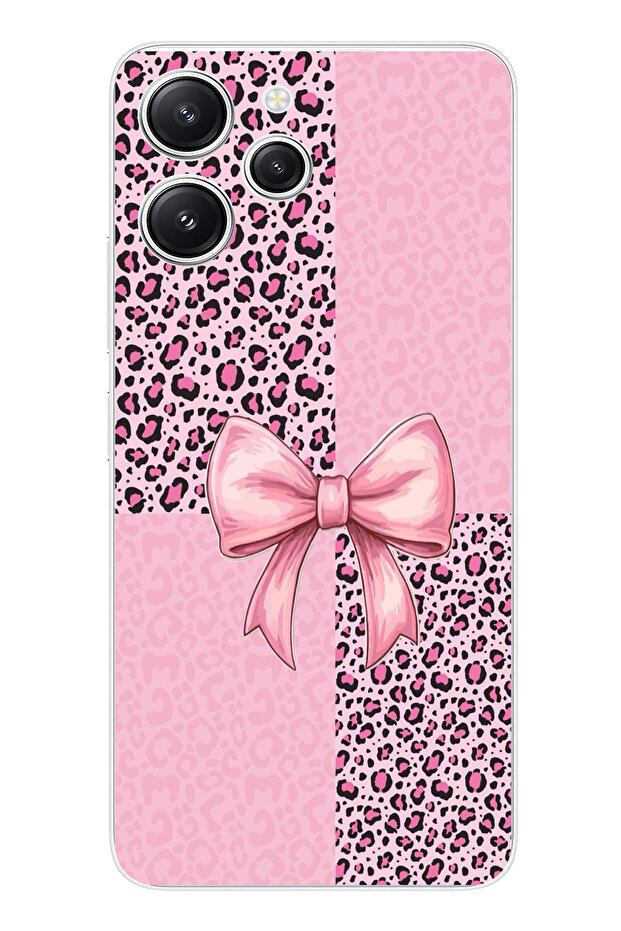 حافظة سيليكون متوافقة مع هاتف Redmi 12 بنمط الفهد الوردي وشريط مطبوع - 1