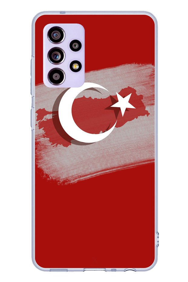 جراب سيليكون متوافق مع هاتف Samsung Galaxy A32 مع خريطة تركيا وعلم تركيا مطبوع