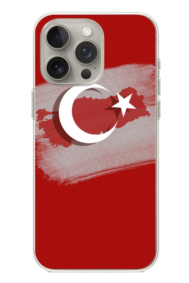 حافظة سيليكون متوافقة مع هاتف iPhone 15 PRO MAX مع خريطة تركيا وعلم تركيا مطبوع