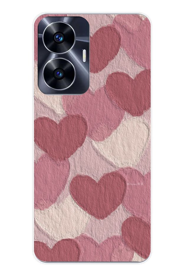 Realme C55 Compatible Pastel Dusty Rose and Pink Heart Printed Silicone Case