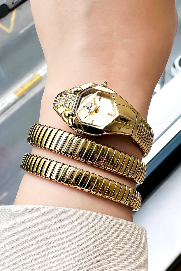 Snake Watch Model - Women's Wristwatch, Waterproof Gold Color Steel Band - Bracelet Gift Dkby2054C1
