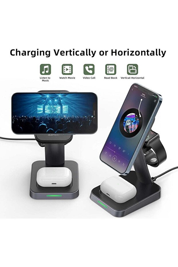 MUNTAQI E3 3-in-1 Wireless Charging Station for iPhone, Apple Watch & AirPods
