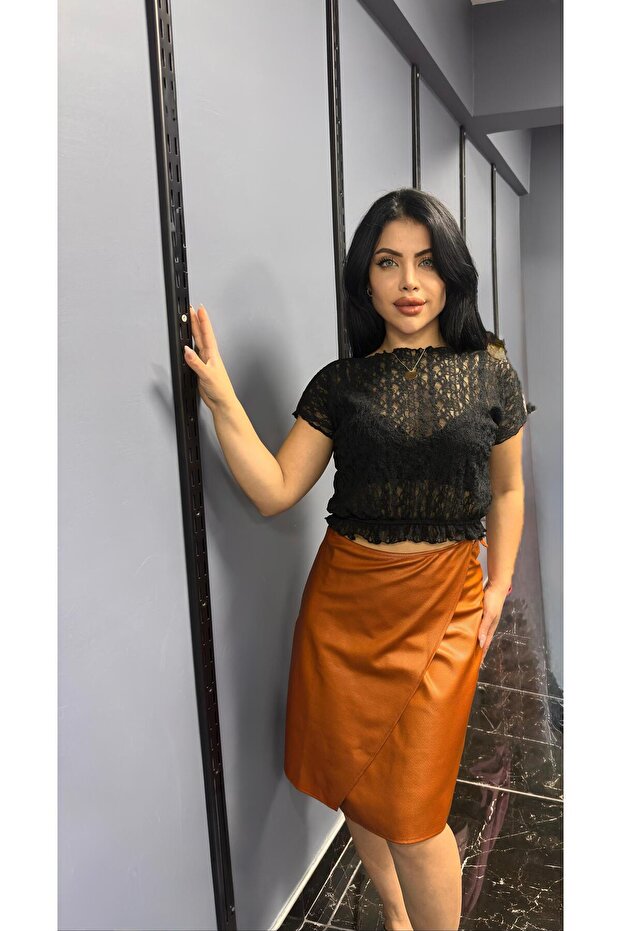 volanlı dantelli bluz - 4