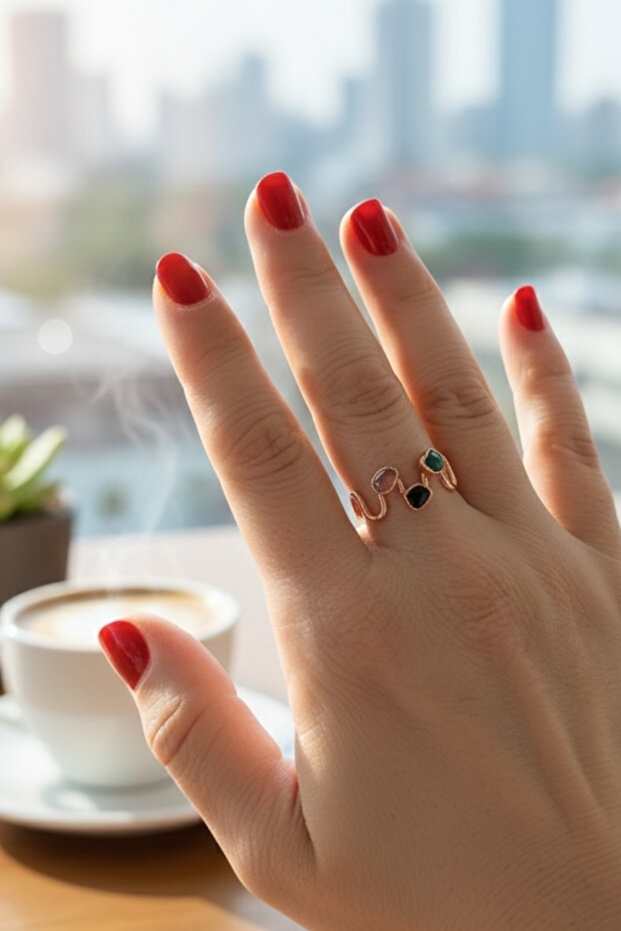Copper Natural Stone Ring: Quartz, Agate, Onyx, Turquoise, Fluorite, Aventurine, Garnet