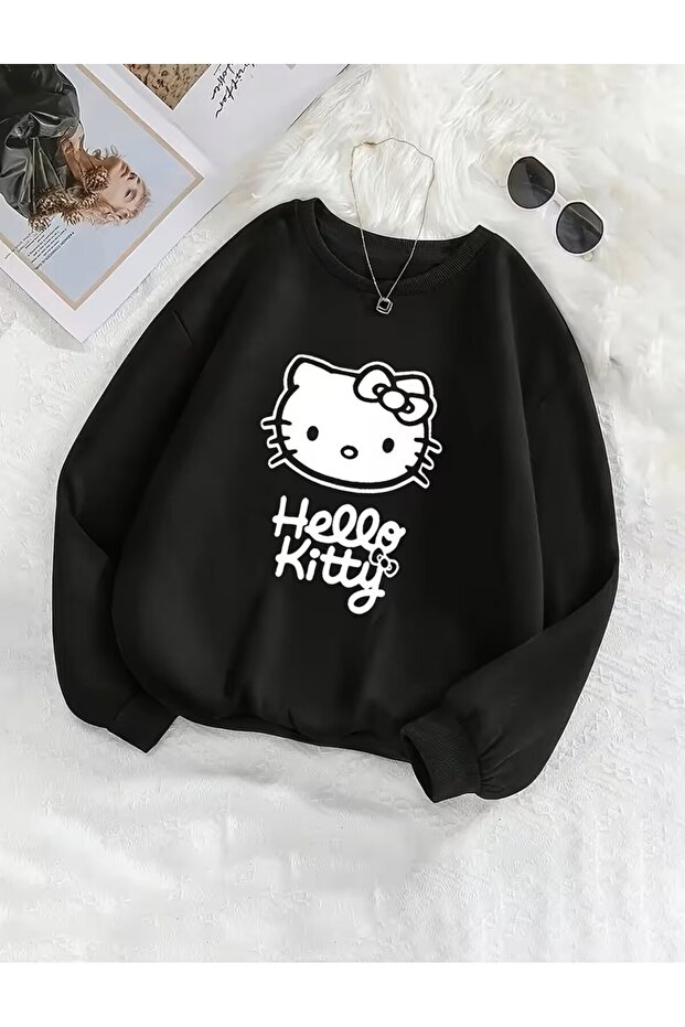 Sevimli Hello Kitty Desenli Baskı Sweatshirt - 1