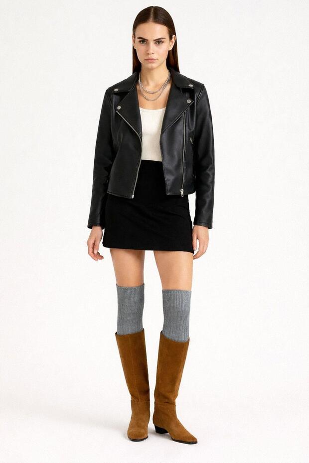 2 Çift Basic Lastikli Kalın Pamuk Karışımlı Diz Üstü Çorap - 4