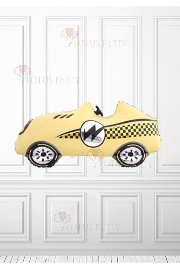 Yellow Retro Model Racing Car Foil Balloon - Bohemian Yellow Racing Car Foil Balloon
