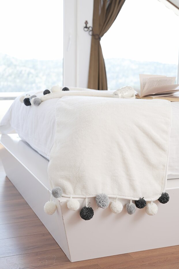 سجادة سرير ويلسوفت مع زخارف بومبوم |   شال | غطاء سرير - 1