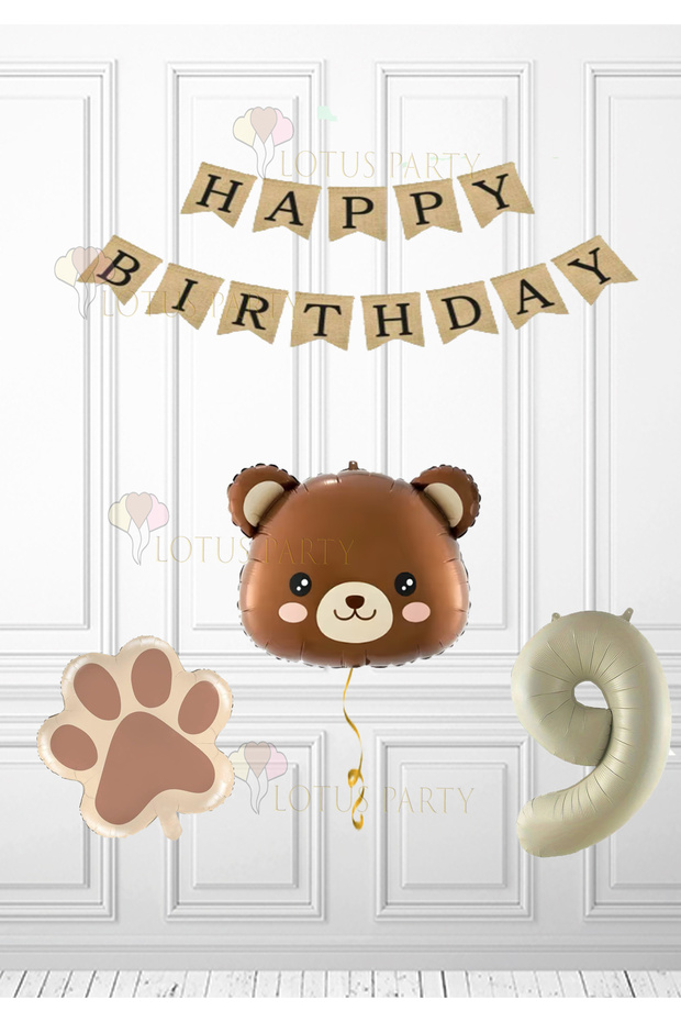 Kraft Banner - Brown Bear Head Balloon - Cream Color Number Balloon - Paw Foil Balloon Age