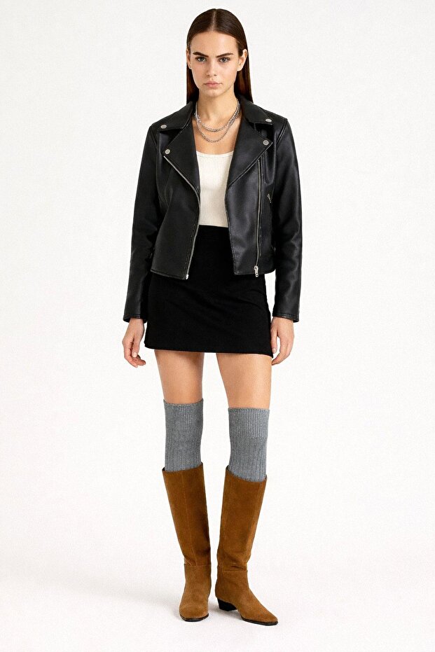 2 Çift Basic Lastikli Kalın Pamuk Karışımlı Diz Üstü Çorap - 6