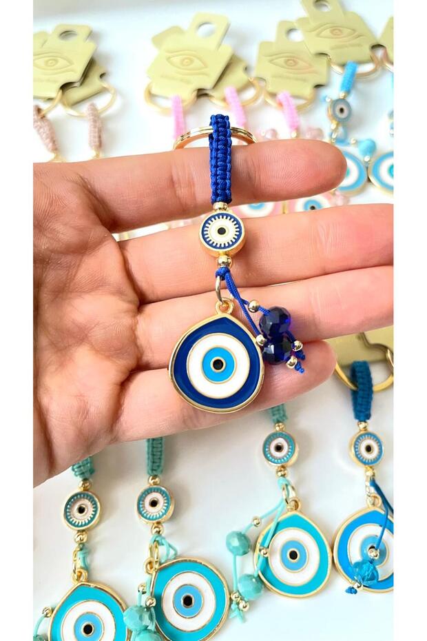 سلسلة مفاتيح على شكل عين الحسد باللون الأزرق الداكن - 5
