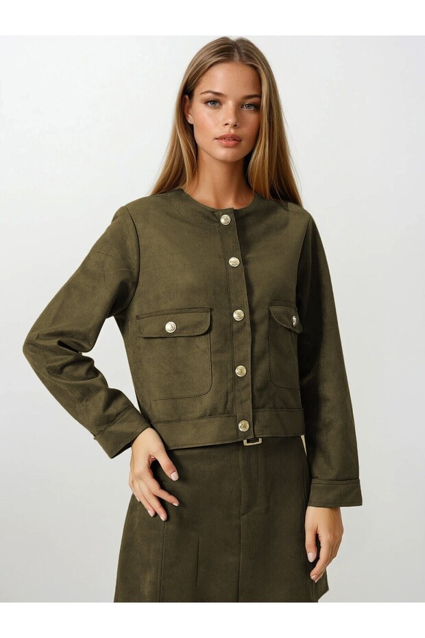 Gold Button Suede Jacket - 2