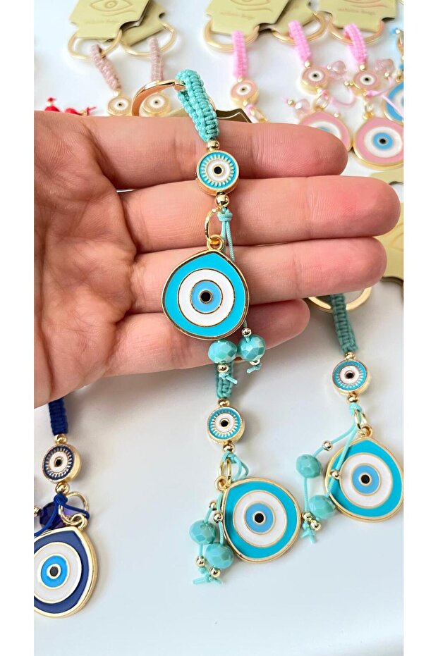 Green String Evil Eye Keychain - 5
