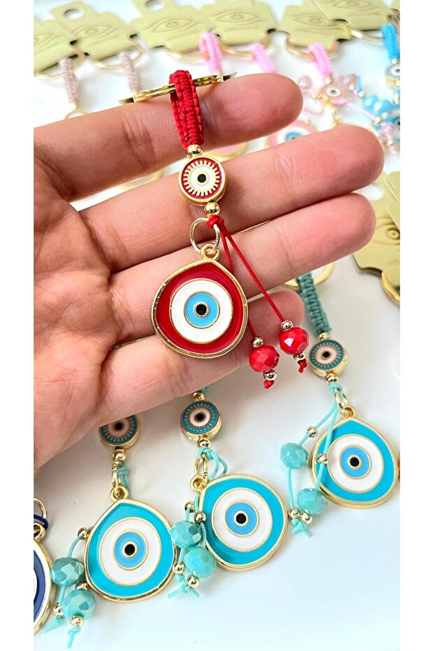 سلسلة مفاتيح على شكل عين الحسد بخيط أحمر - 4