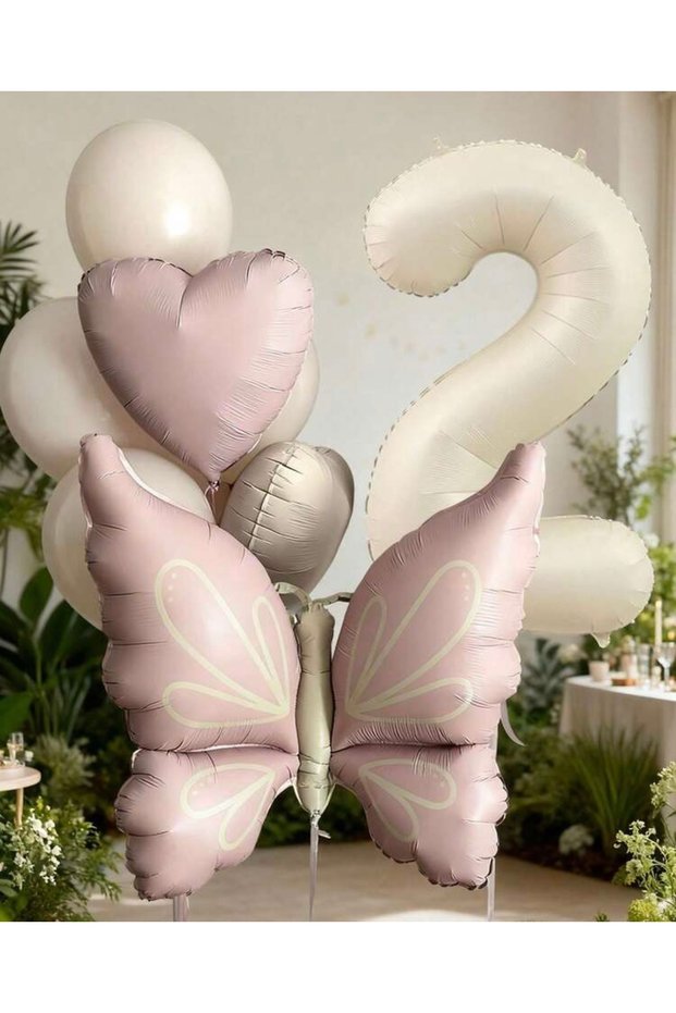 Retro Butterfly Themed Foil Balloon Set with Numbers – Birthday & Baby Shower with Powder Heart Balloons