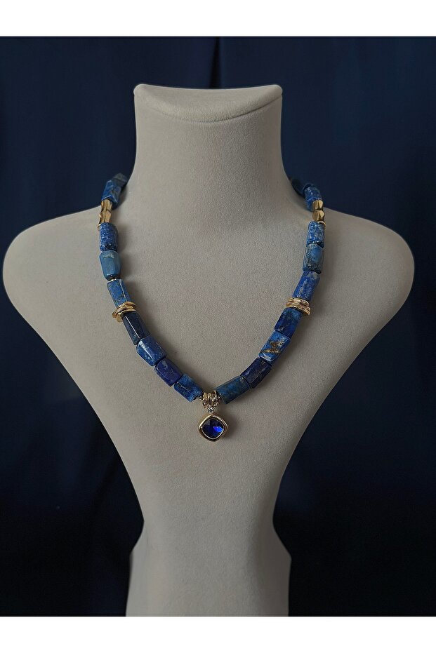 Doğal Lapis Taş Kolye - 1