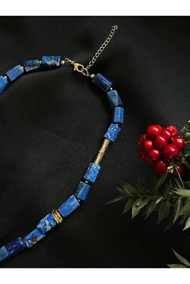 Doğal Lapis Taş Kolye - 4