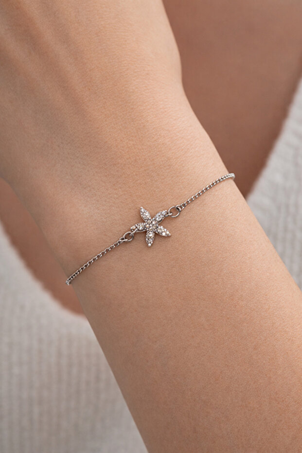 Shiny Stone Starfish Steel Bracelet – Adjustable