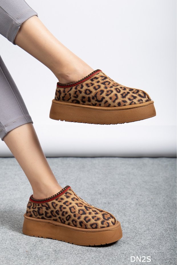 Women's Suede Fur Inside Wool Thick Sole High Heel Winter Slippers Gg1