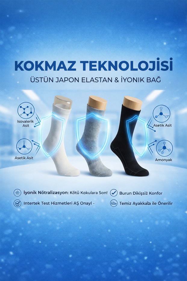 No Odor 3 Colors 3-Piece Odorless Long Tennis Socks - Lykm05