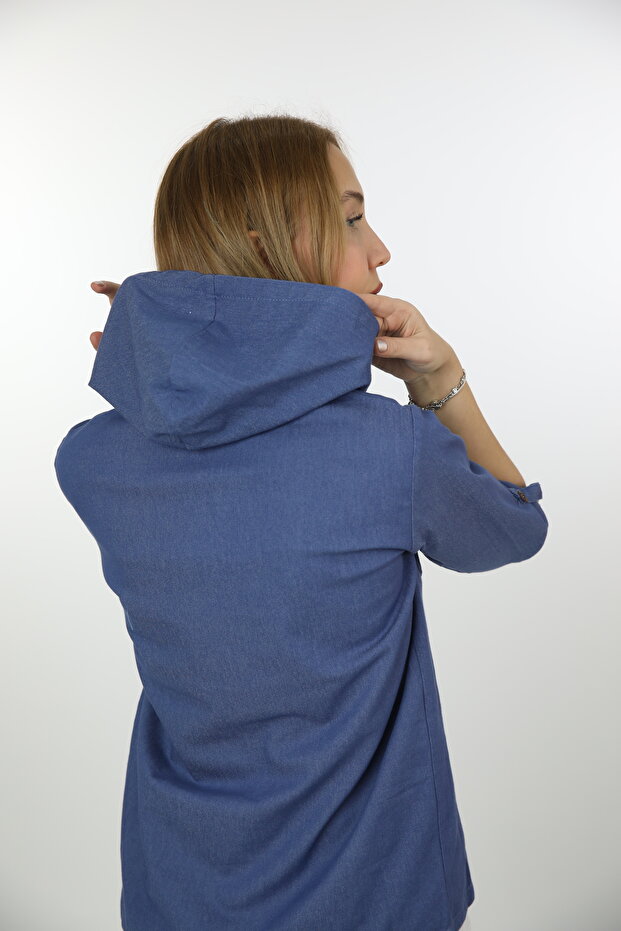 Kapüşonlu Kot Gömlek - 5